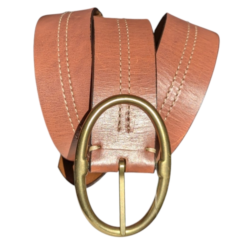 Genuine Leather Belt Solid Brass Buckle Ann Taylor LOFT Light Brown Sz M 41.5 in